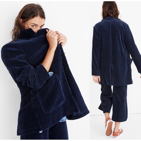 Madewell Jacket Womens XS Blue Texture & Thread Velour Corduroy Blazer - Picture 2 of 13